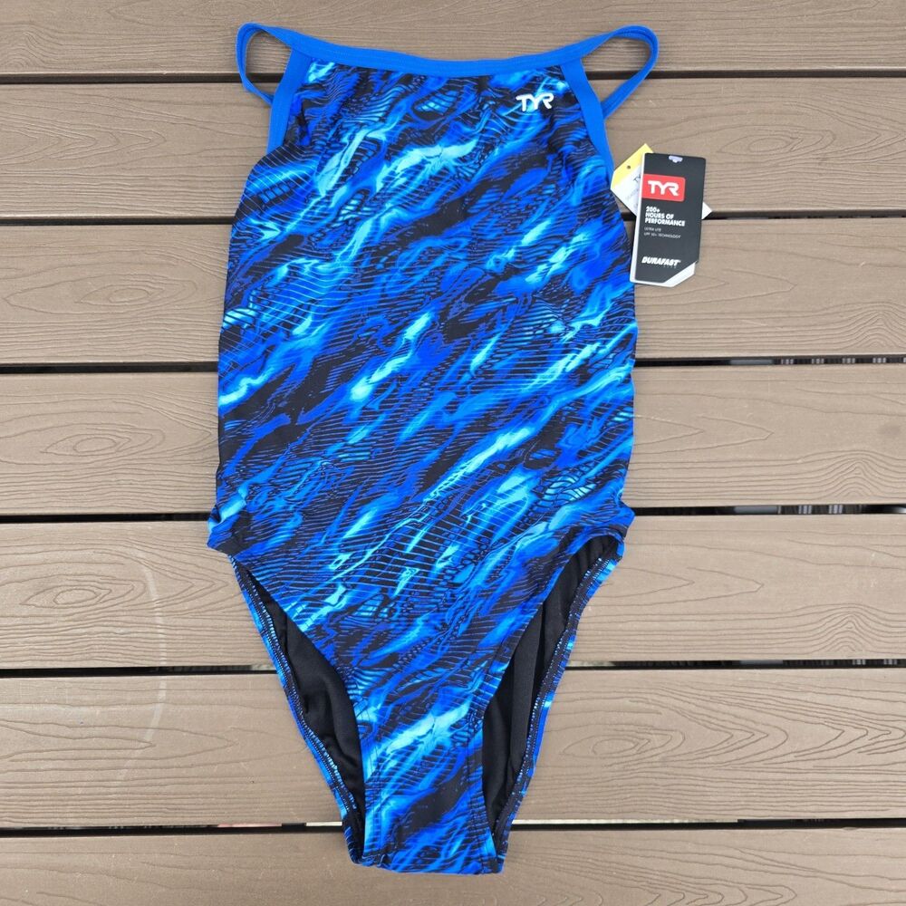 TYR Durafast Women's Cadence Blue Diamondfit 1 Piece Swim Sz 32 New